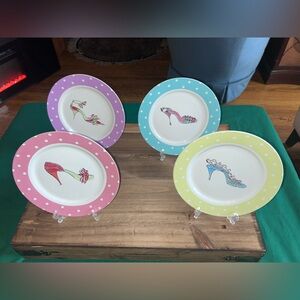 4 New Rosanna High Heel Stiletto artwork Ceramic Salad Plates in Original Box
